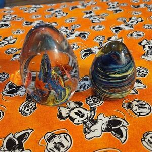 Hand Blown Art Glass Paperweights - Colorful Swirls -‎ Decorative Egg Shape